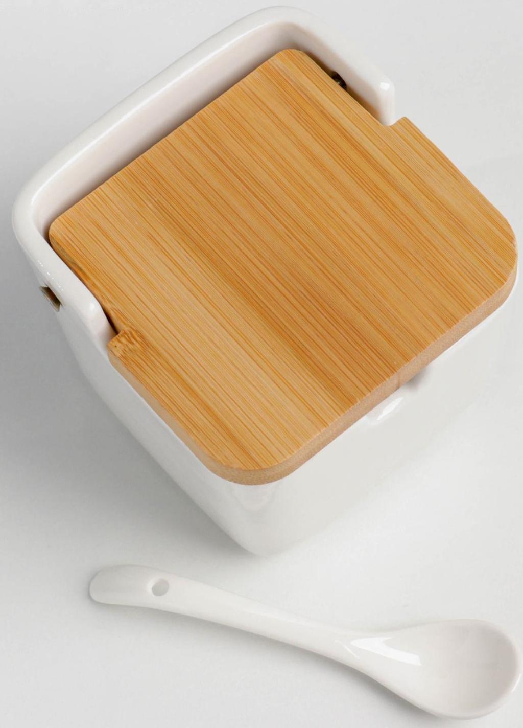 Банка фарфоровая для сыпучих продуктов Доляна «Акцент», 280 мл, 9,5×9×9,5 см, с ложкой