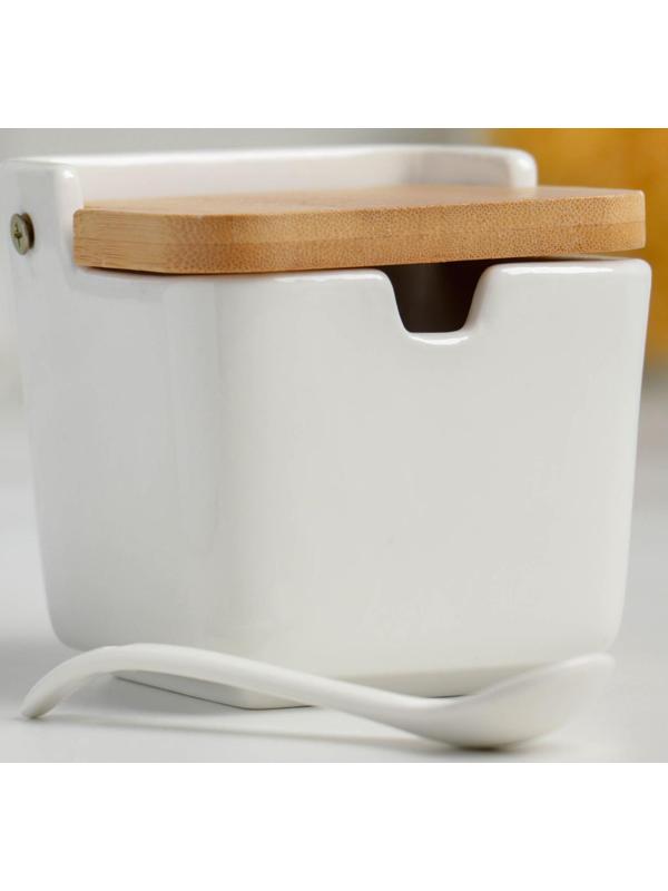 Банка фарфоровая для сыпучих продуктов Доляна «Акцент», 280 мл, 9,5×9×9,5 см, с ложкой