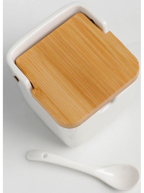 Банка фарфоровая для сыпучих продуктов Доляна «Акцент», 280 мл, 9,5×9×9,5 см, с ложкой