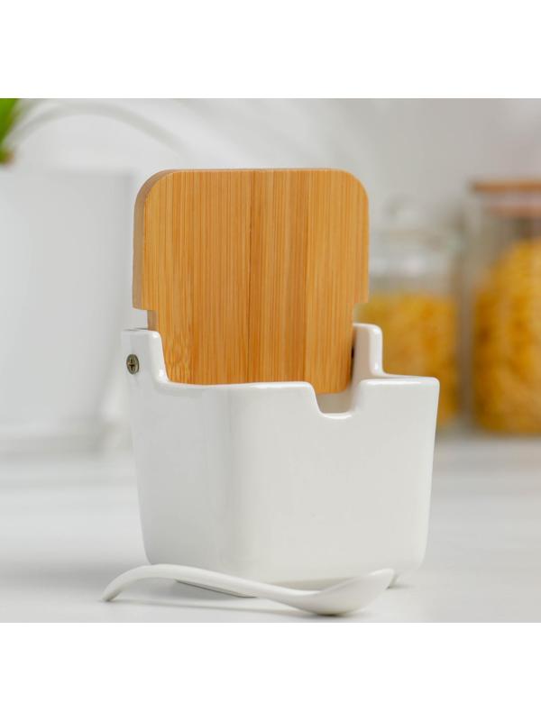 Банка фарфоровая для сыпучих продуктов Доляна «Акцент», 280 мл, 9,5×9×9,5 см, с ложкой