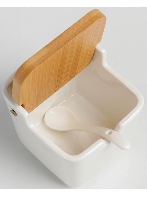 Банка фарфоровая для сыпучих продуктов Доляна «Акцент», 280 мл, 9,5×9×9,5 см, с ложкой