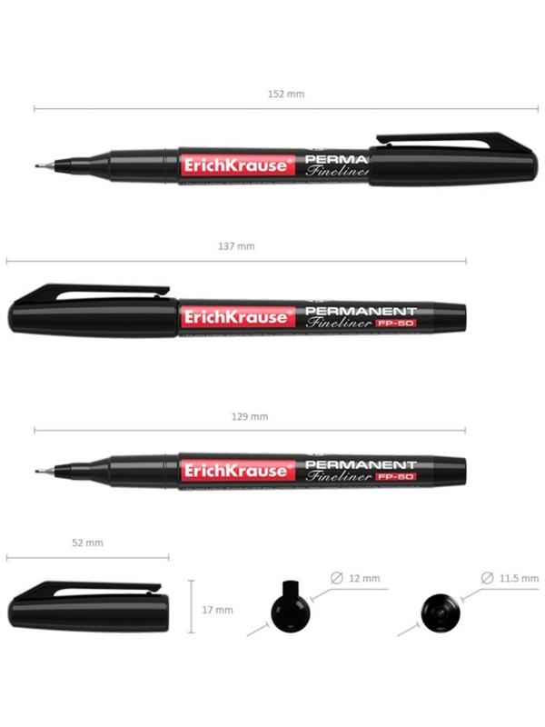 Маркер - лайнер перманентный ErichKrause FP-50, 0.6 мм, чернила на спиртовой основе, светостойкие и водостойкие, для любых поверхностей, чёрный