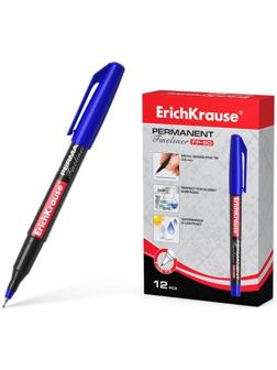 Маркер - лайнер перманентный ErichKrause FP-50, 0.6 мм, чернила на спиртовой основе, светостойкие и водостойкие, для любых поверхностей, синий