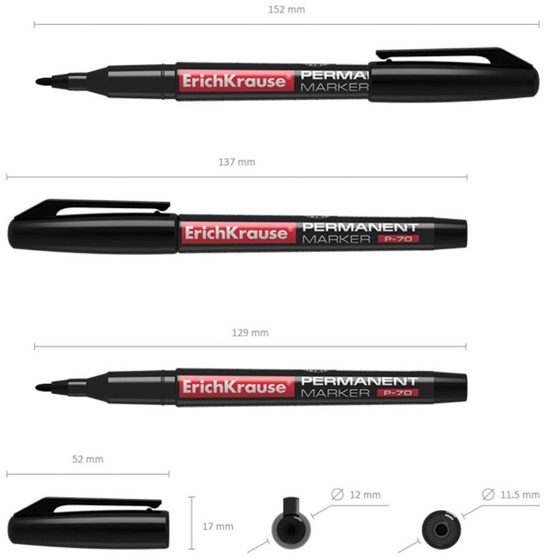 Маркер перманентный ErichKrause P-70, 1.0 мм, для письма на любой поверхности, чёрный