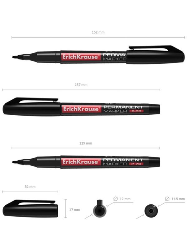 Маркер перманентный ErichKrause P-70, 1.0 мм, для письма на любой поверхности, чёрный