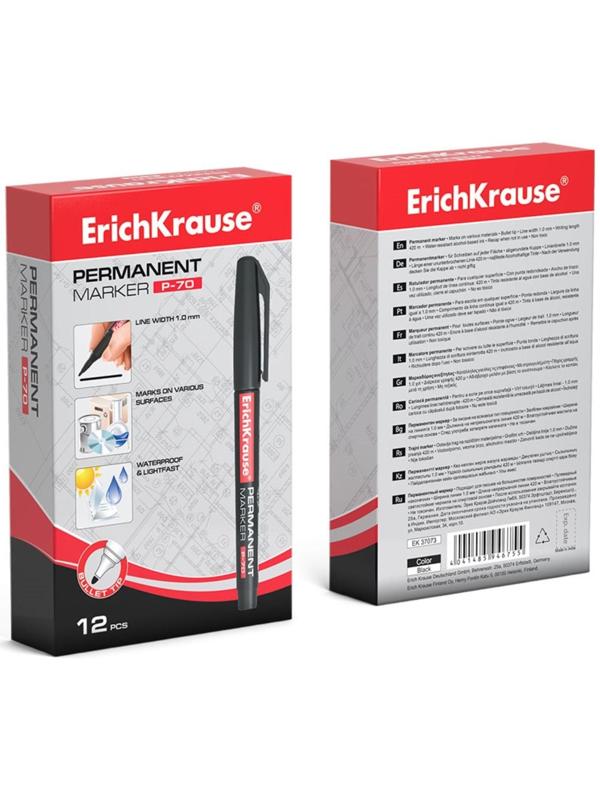 Маркер перманентный ErichKrause P-70, 1.0 мм, для письма на любой поверхности, чёрный