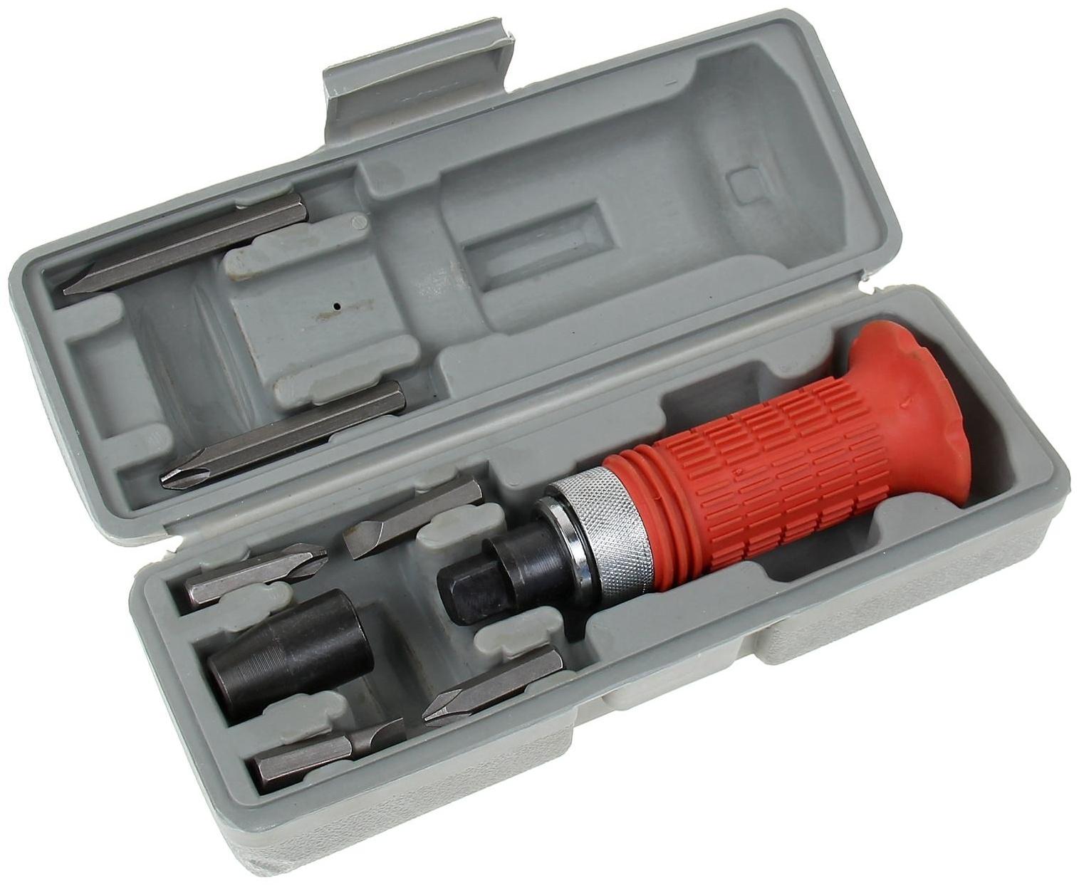 Отвертка MATRIX, ударно-поворотная 1/2, с набором бит 6 шт., обрезиненная рукоятка, кейс