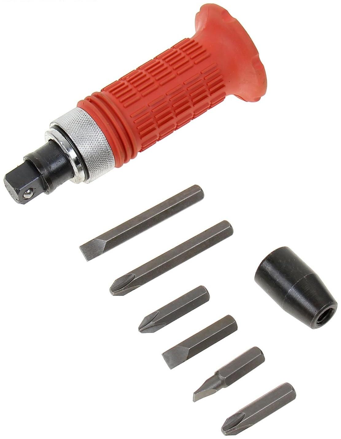 Отвертка MATRIX, ударно-поворотная 1/2, с набором бит 6 шт., обрезиненная рукоятка, кейс