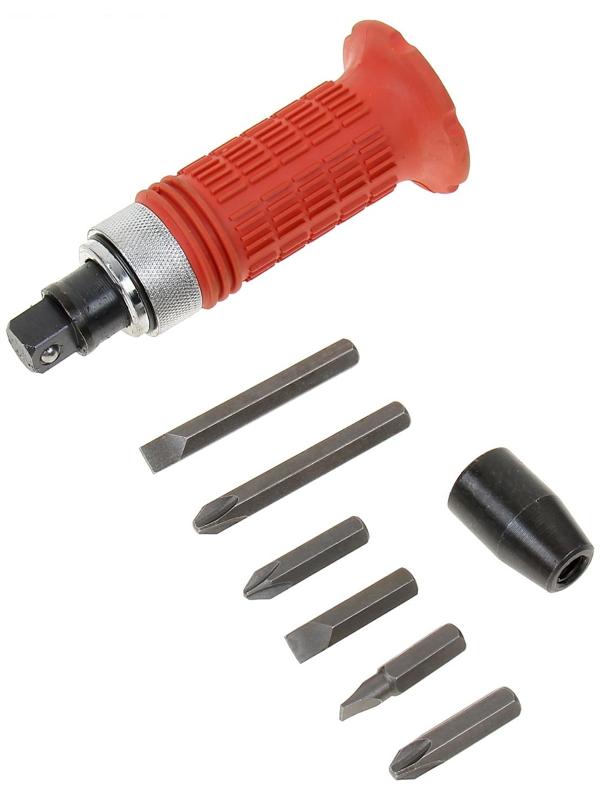 Отвертка MATRIX, ударно-поворотная 1/2, с набором бит 6 шт., обрезиненная рукоятка, кейс