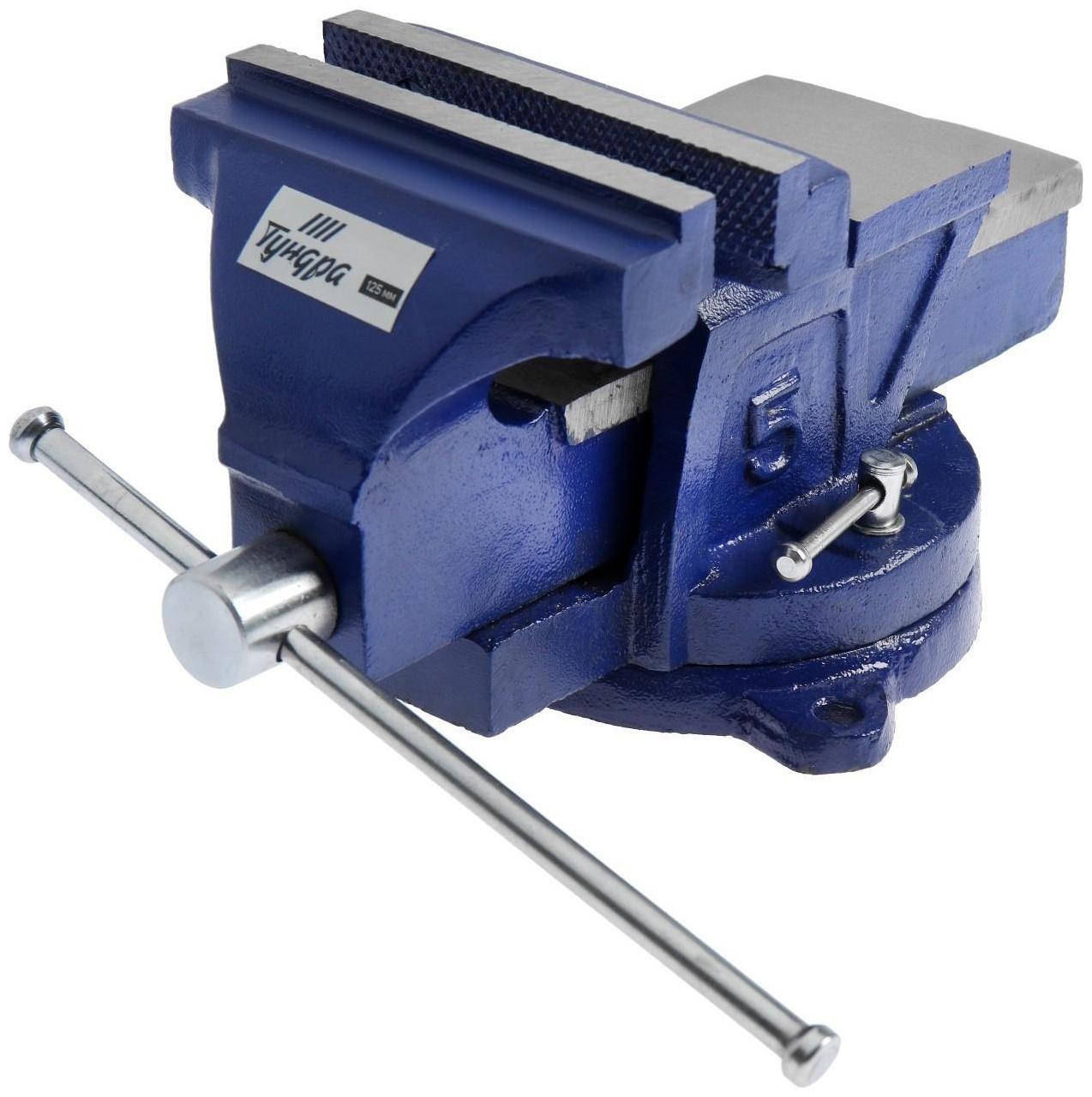 Тиски слесарные поворотные ТУНДРА, с наковальней, высокопрочный чугун ВЧ-40, 125 мм