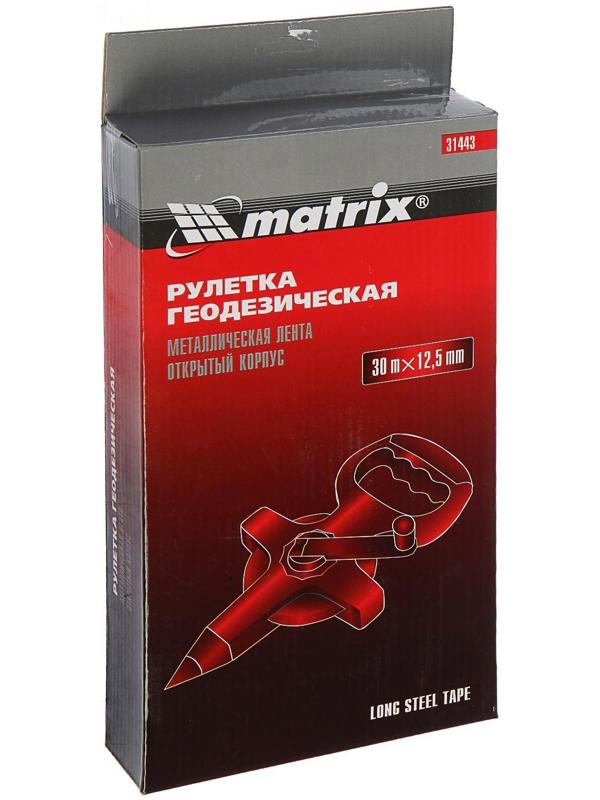 Рулетка геодезическая Matrix, 30 м х 12.5 мм, металлическая лента, открытый корпус