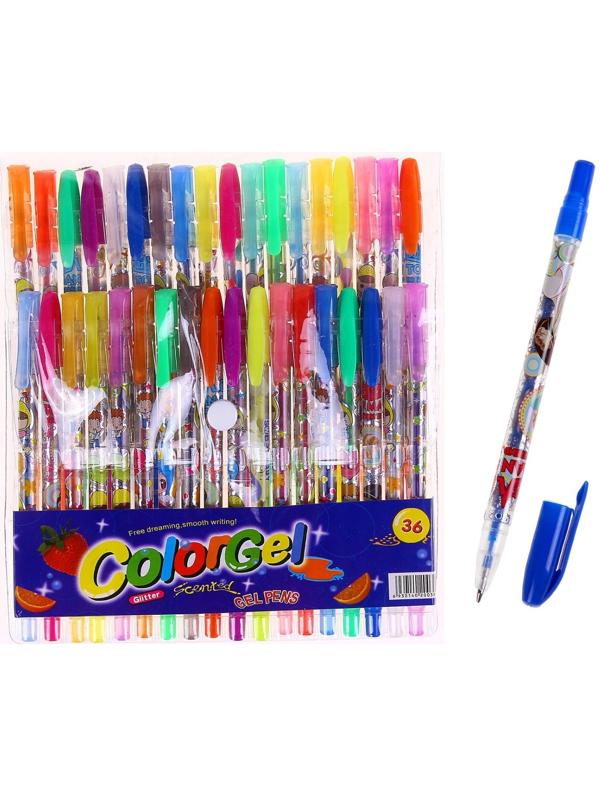 Набор гелевых ручек с блёстками, 36 цветов, корпус с рисунком, в блистере, на кнопке