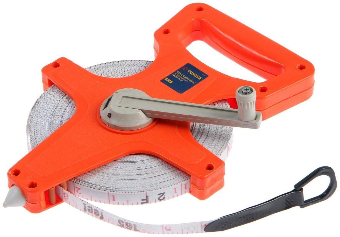 Рулетка геодезическая ТУНДРА, фиберглассовая лента, 50 м