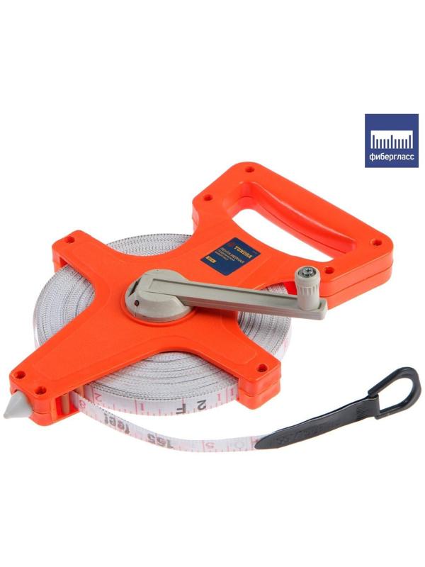 Рулетка геодезическая ТУНДРА, фиберглассовая лента, 50 м