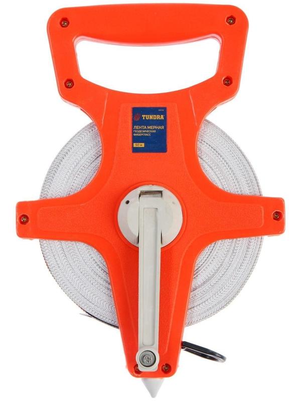 Рулетка геодезическая ТУНДРА, фиберглассовая лента, 50 м
