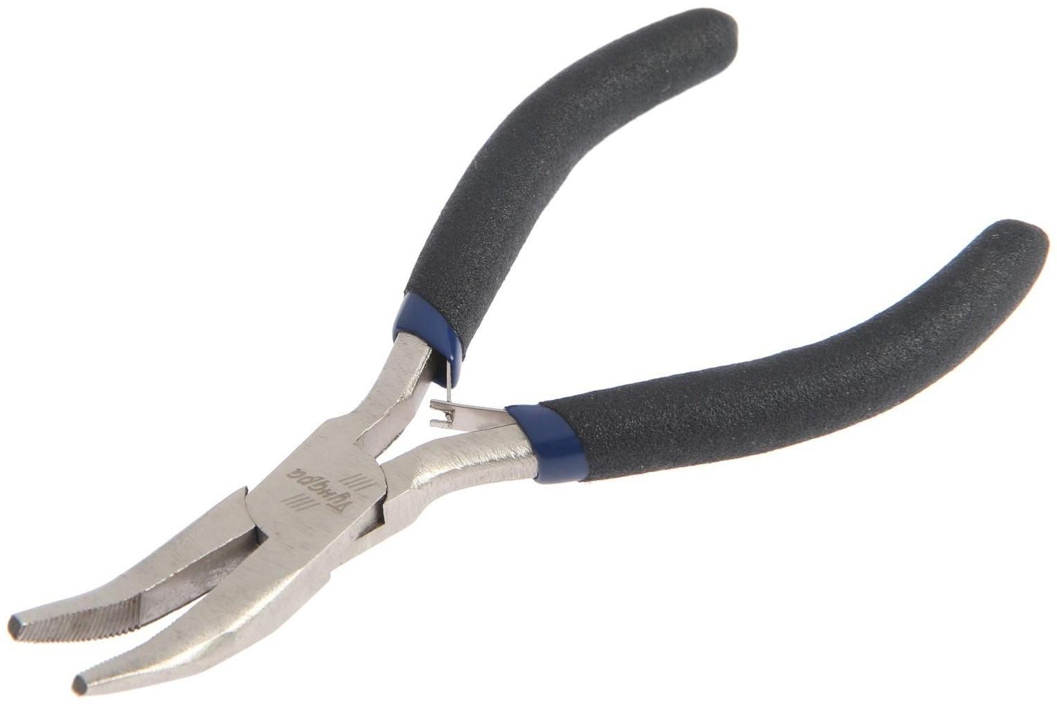 Длинногубцы изогнутые ТУНДРА mini, никелированные, обрезиненные рукоятки, 125 мм