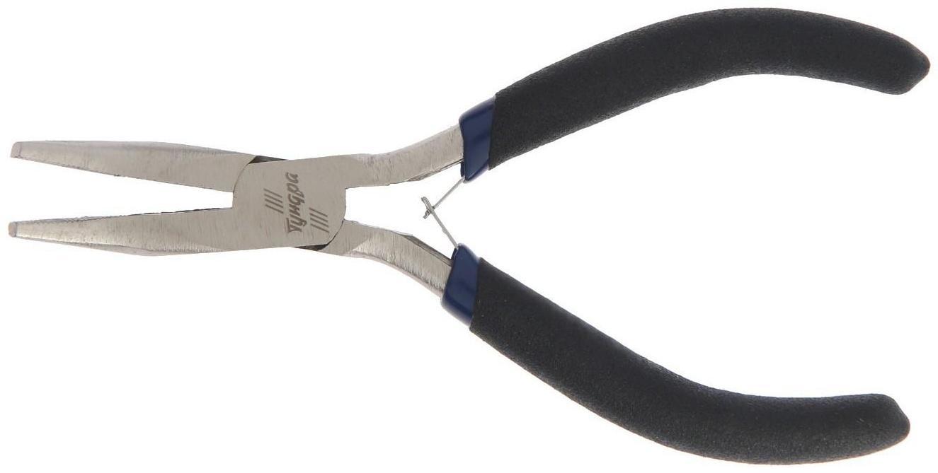 Длинногубцы изогнутые ТУНДРА mini, никелированные, обрезиненные рукоятки, 125 мм