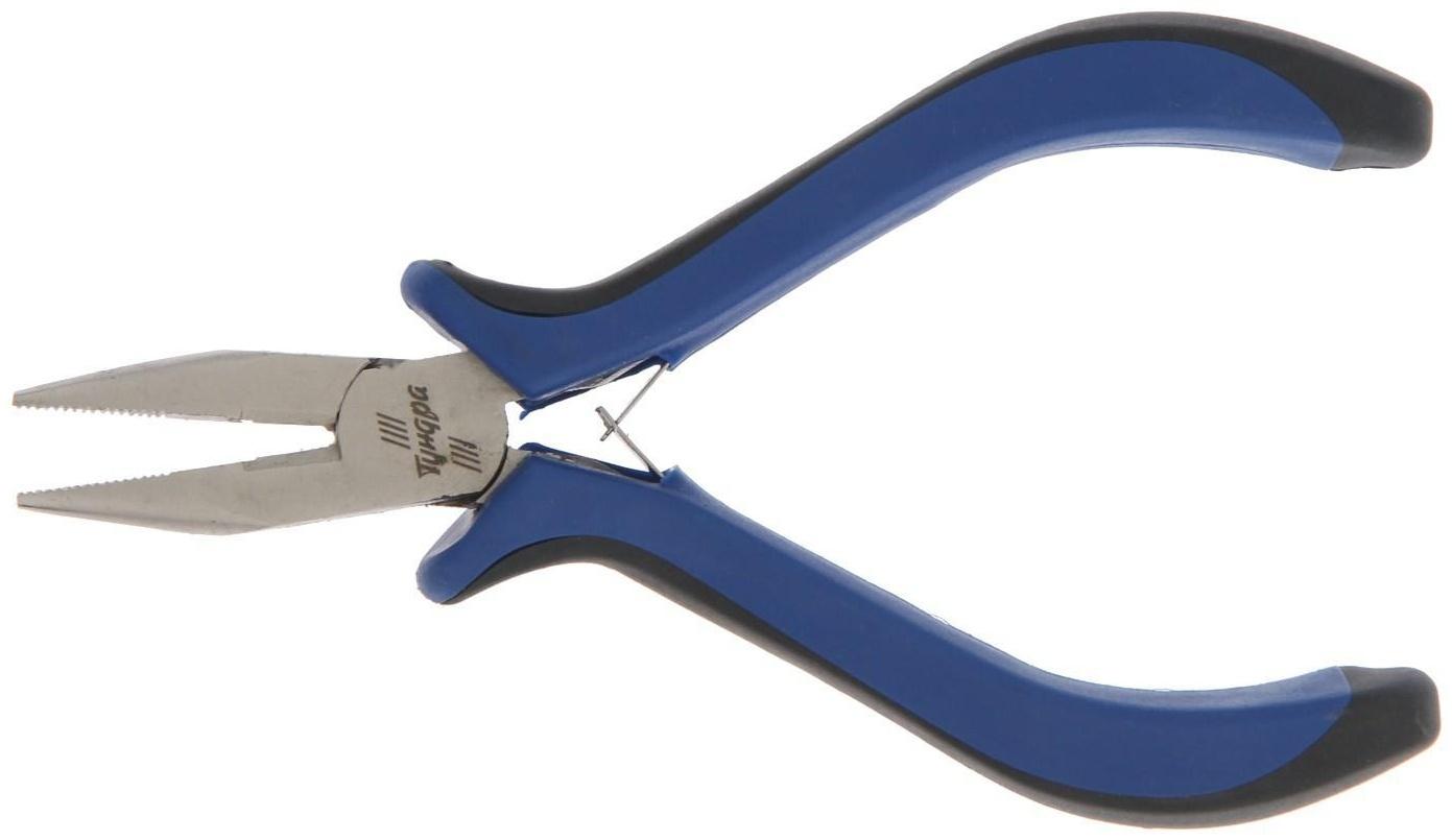 Длинногубцы ТУНДРА mini, никелированные, двухкомпонентные рукоятки, 125 мм