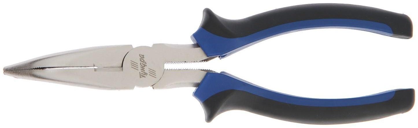 Длинногубцы изогнутые ТУНДРА, CrV, никелированные, двухкомпонентные рукоятки, 180 мм