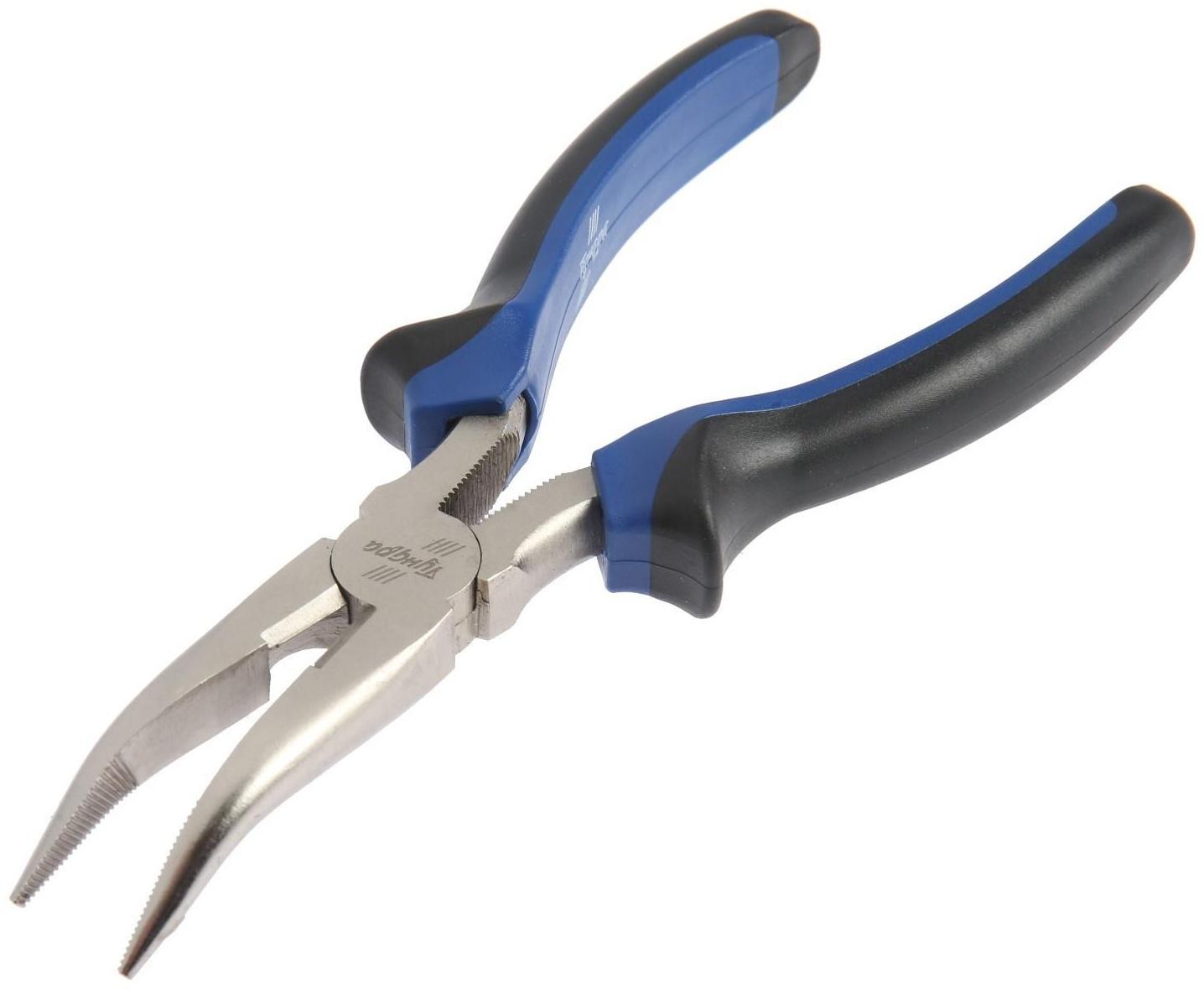 Длинногубцы изогнутые ТУНДРА, CrV, никелированные, двухкомпонентные рукоятки, 180 мм