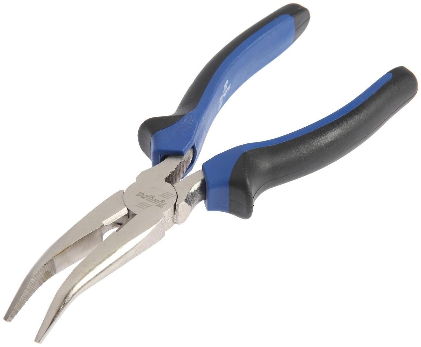 Длинногубцы изогнутые ТУНДРА, CrV, никелированные, двухкомпонентные рукоятки, 200 мм