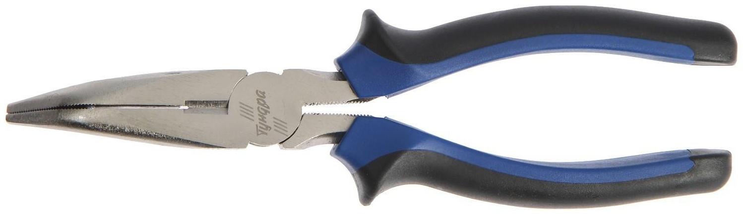 Длинногубцы изогнутые ТУНДРА, CrV, никелированные, двухкомпонентные рукоятки, 200 мм