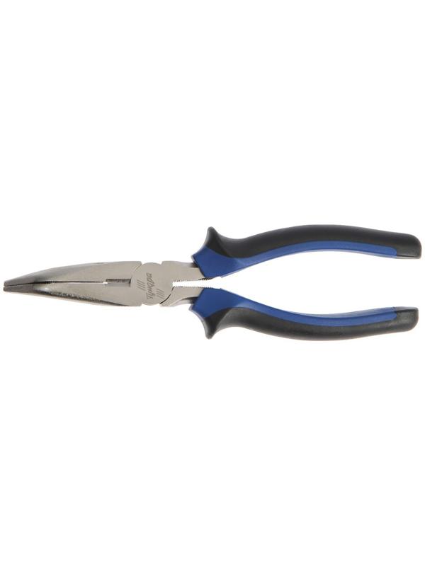 Длинногубцы изогнутые ТУНДРА, CrV, никелированные, двухкомпонентные рукоятки, 200 мм