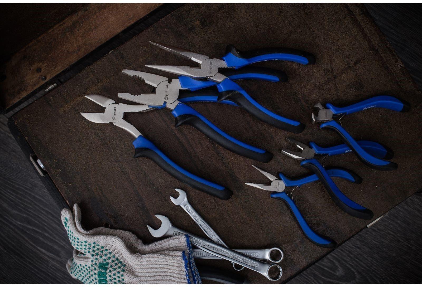 Плоскогубцы ТУНДРА mini, никелированные, двухкомпонентные рукоятки, 120 мм