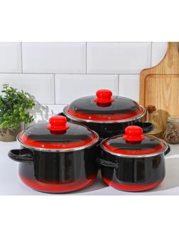 Набор кастрюль «Кармен», 3 предмета: 2 л, 4 л, 5,5 л, индукция, цвет чёрно-красный
