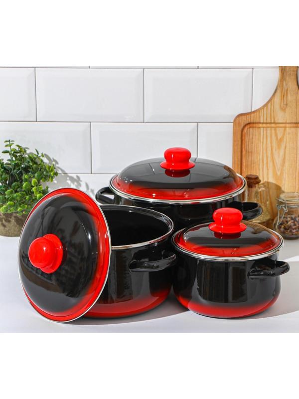 Набор кастрюль «Кармен», 3 предмета: 2 л, 4 л, 5,5 л, индукция, цвет чёрно-красный
