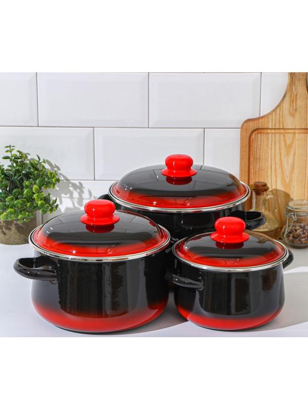 Набор кастрюль «Кармен», 3 предмета: 2 л, 4 л, 5,5 л, индукция, цвет чёрно-красный