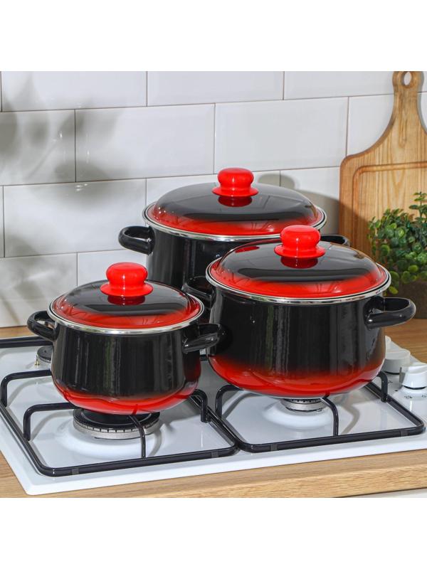 Набор кастрюль «Кармен», 3 предмета: 2 л, 4 л, 5,5 л, индукция, цвет чёрно-красный