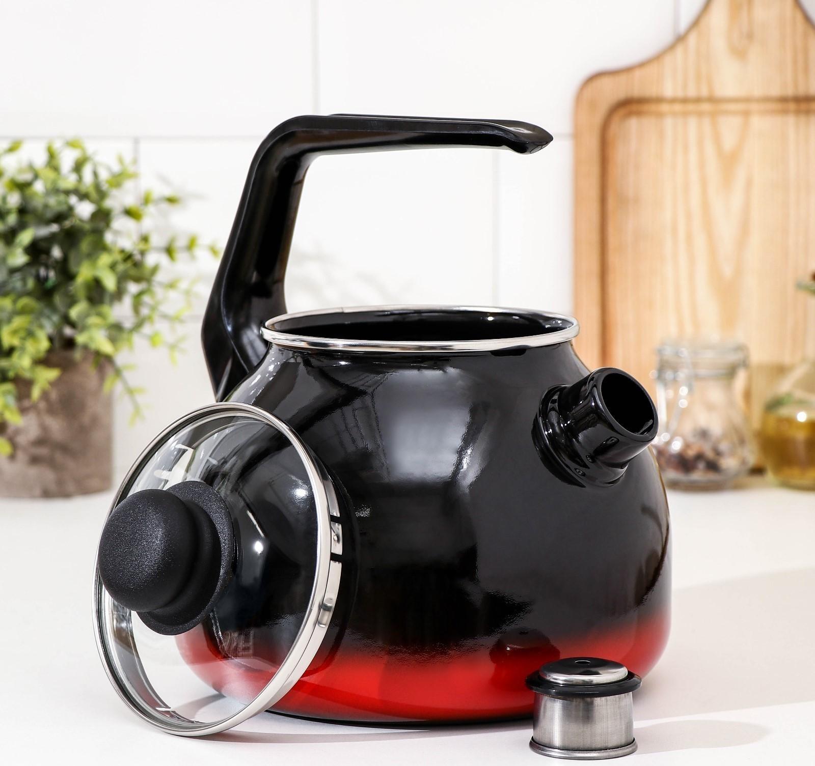 Чайник со свистком «Кармен», 3 л, фиксированная ручка, индукция, цвет чёрно-красный
