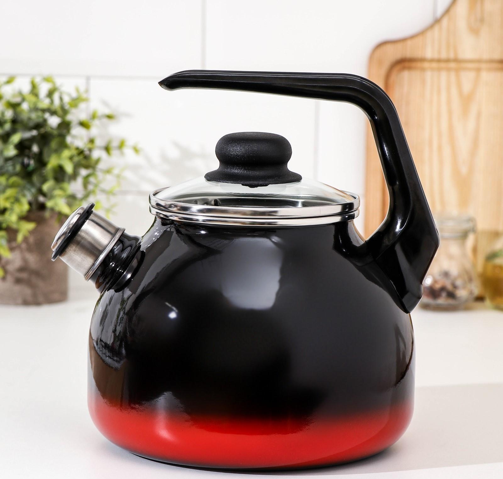Чайник со свистком «Кармен», 3 л, фиксированная ручка, индукция, цвет чёрно-красный
