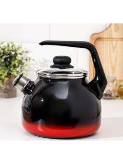 Чайник со свистком «Кармен», 3 л, фиксированная ручка, индукция, цвет чёрно-красный