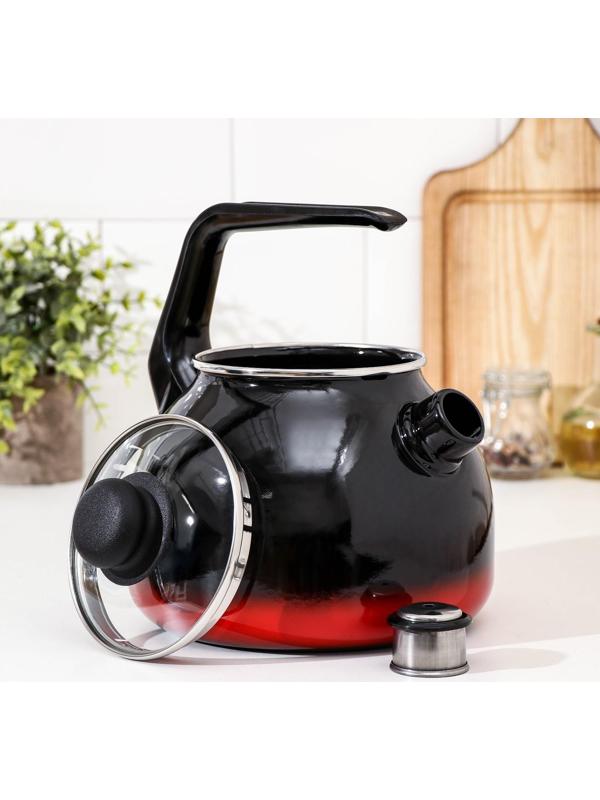 Чайник со свистком «Кармен», 3 л, фиксированная ручка, индукция, цвет чёрно-красный