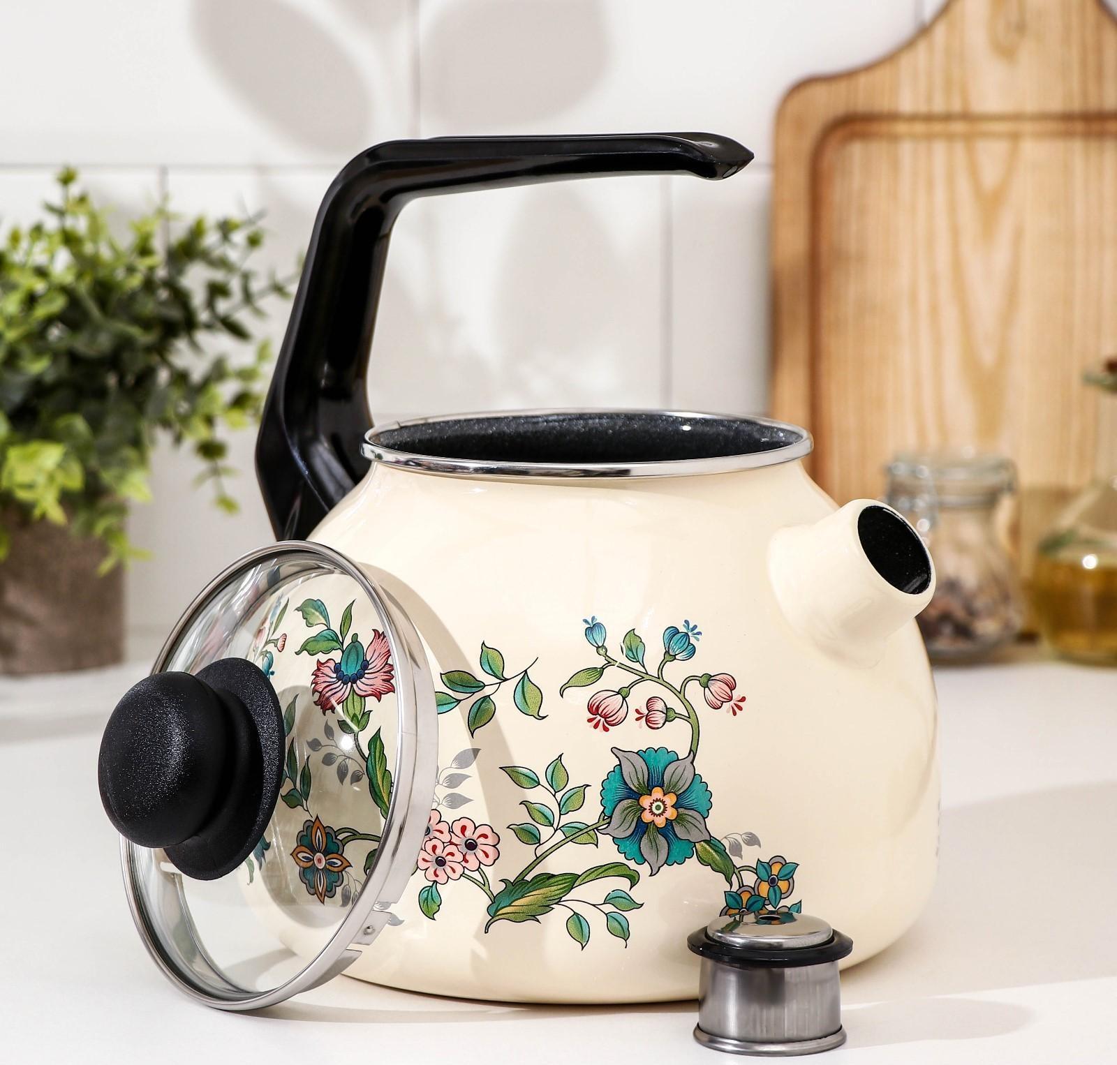 Чайник со свистком «Луговые цветы» 3 л, фиксированная ручка