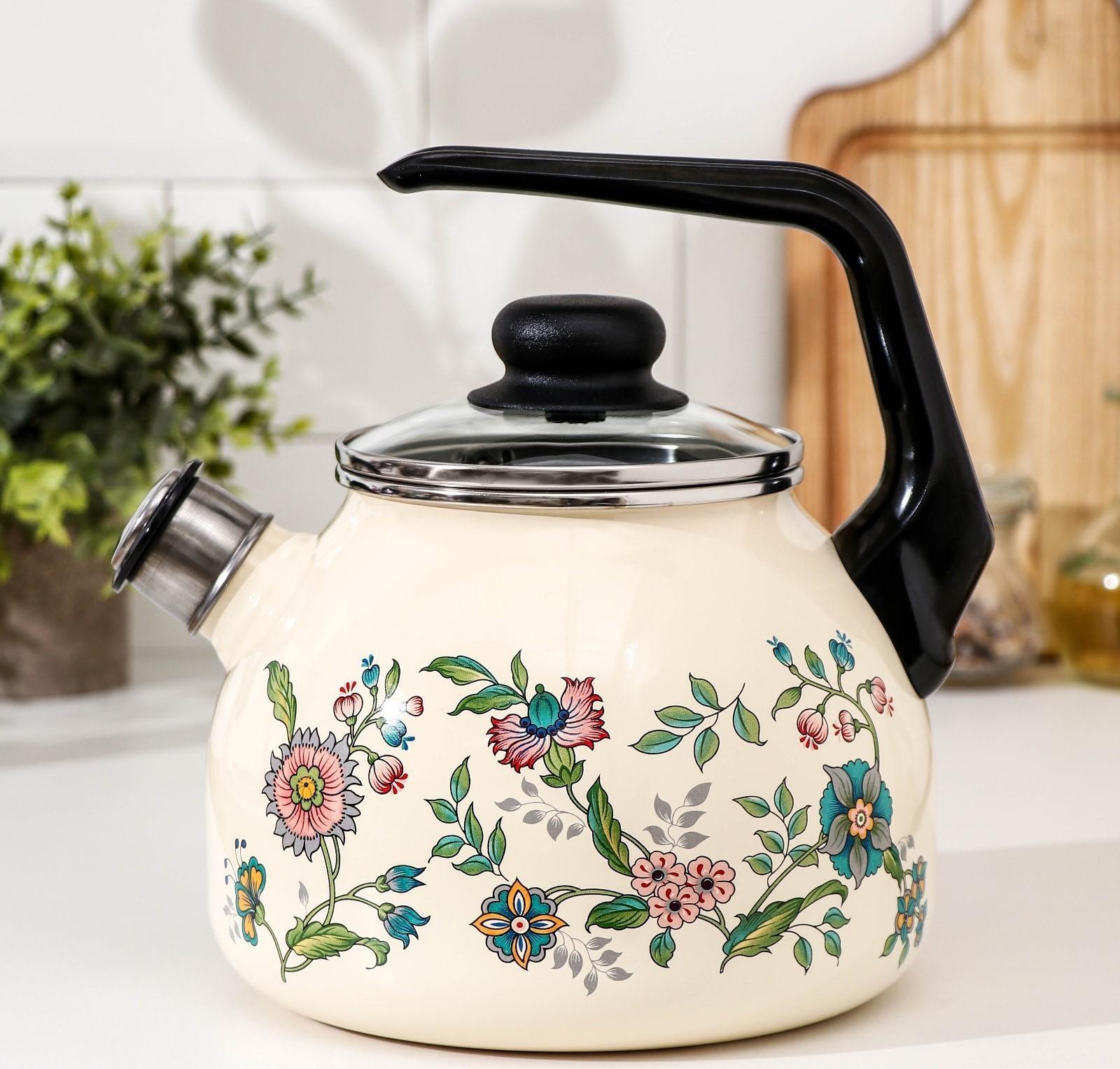 Чайник со свистком «Луговые цветы» 3 л, фиксированная ручка