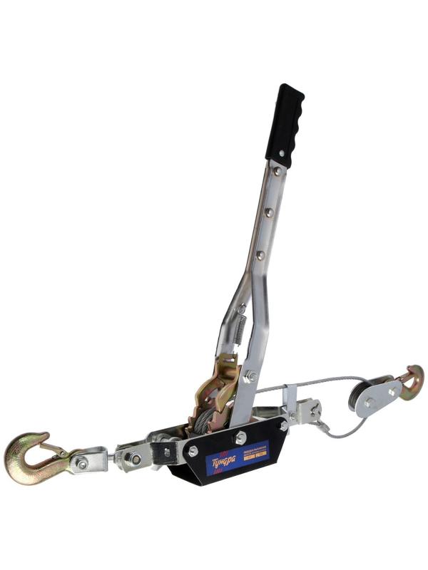 Лебедка рычажная ТУНДРА, двойное храповое колесо, тяга 4 т (подъем 1.6 т), трос 2 метра