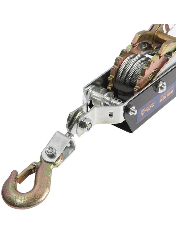 Лебедка рычажная ТУНДРА, двойное храповое колесо, тяга 4 т (подъем 1.6 т), трос 2 метра