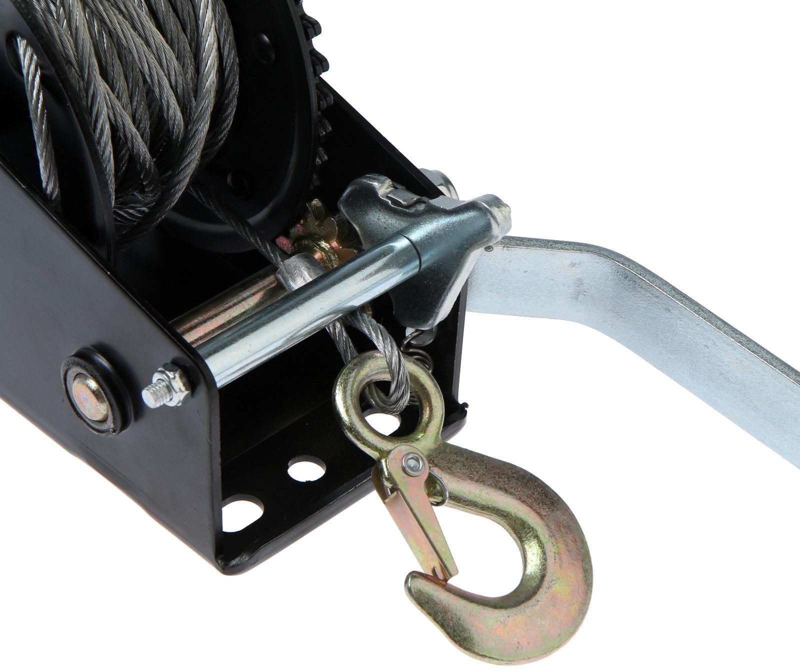 Лебедка ручная барабанная тяговая ТУНДРА, 1000 кг, металлический трос 10 метров