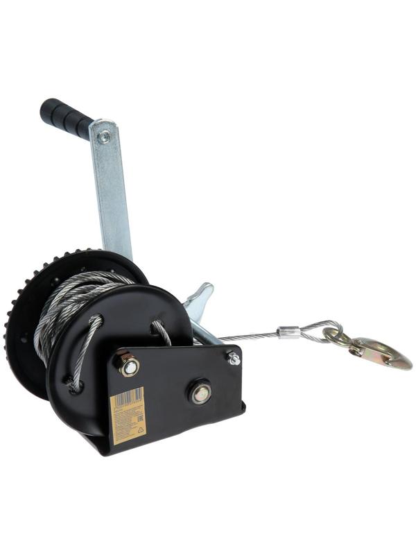 Лебедка ручная барабанная тяговая ТУНДРА, 1000 кг, металлический трос 10 метров