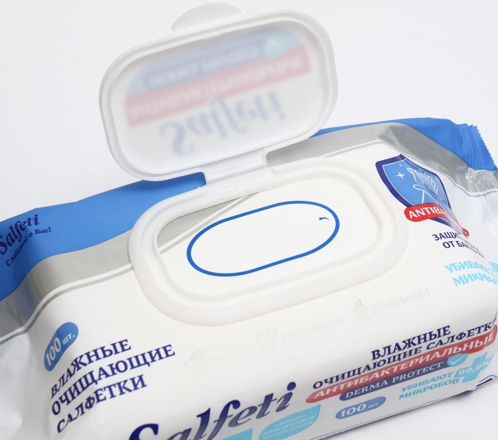 Влажные салфетки Salfeti, антибактериальные, 100 шт.