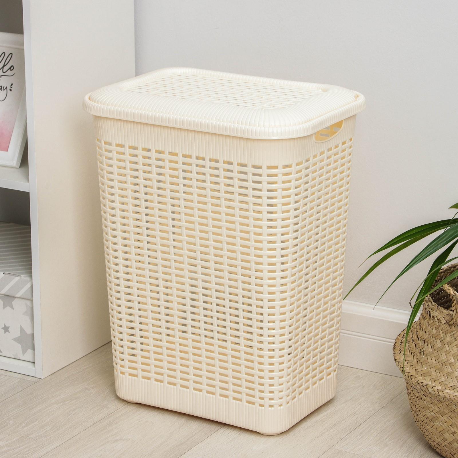 Корзина бельевая с крышкой, 50 л, 42×31×56 см, цвет МИКС