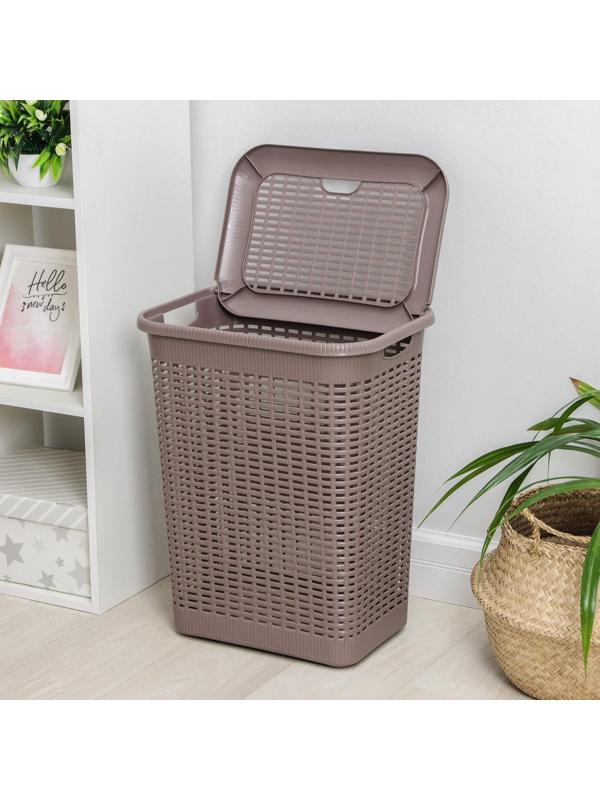 Корзина бельевая с крышкой, 50 л, 42×31×56 см, цвет МИКС