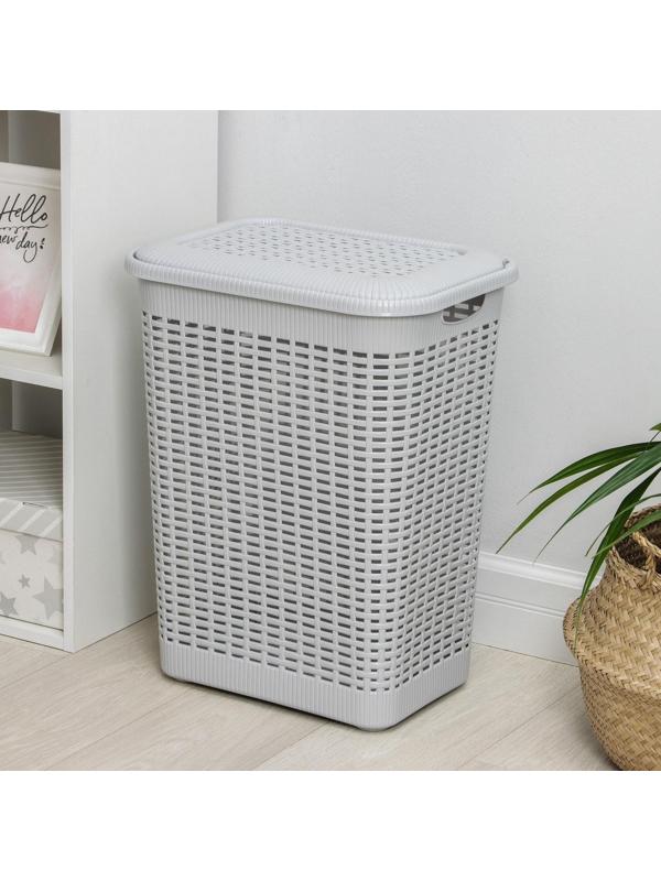 Корзина бельевая с крышкой, 50 л, 42×31×56 см, цвет МИКС