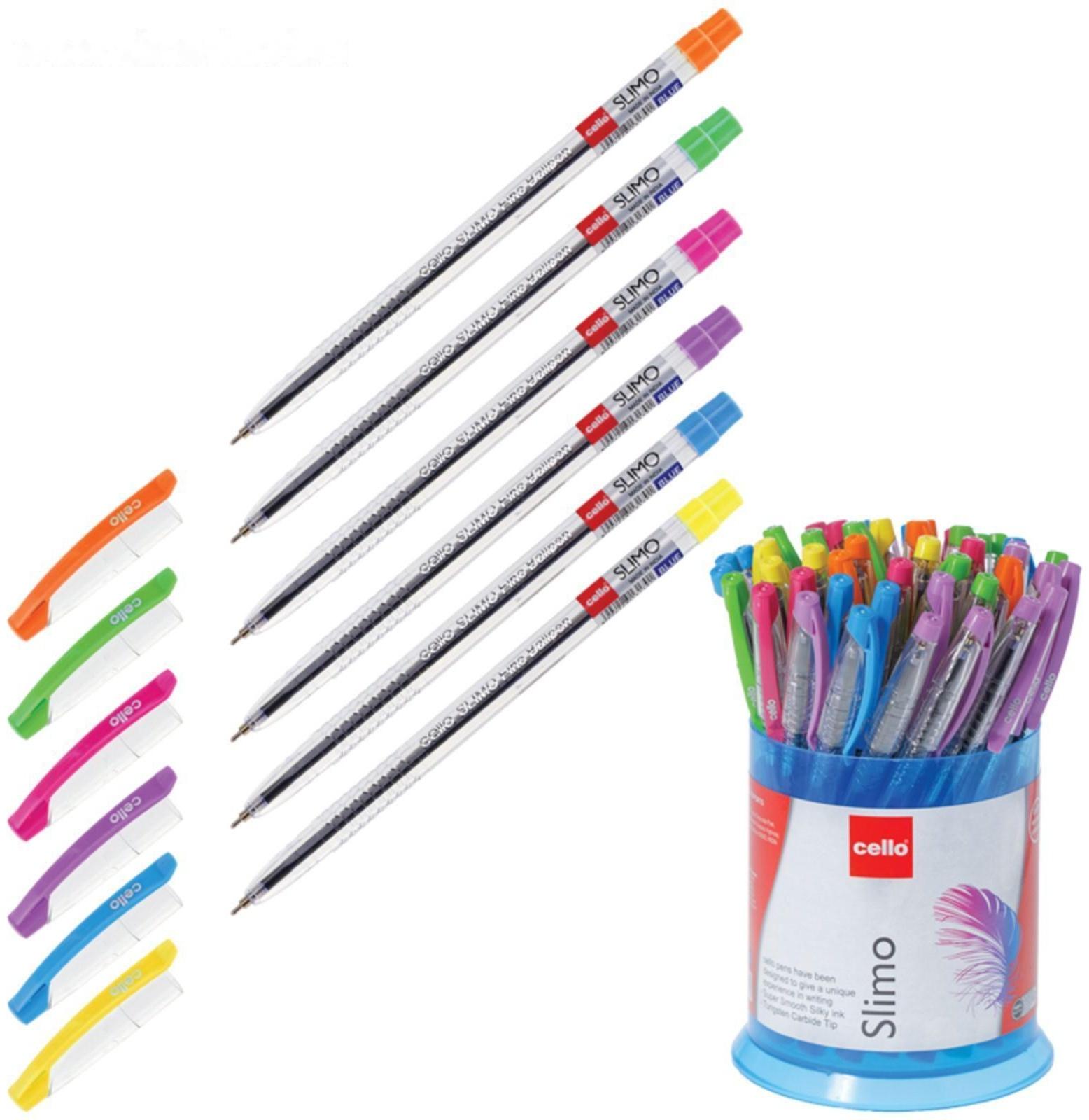 Ручка шариковая Cello Slimo Drum, узел 0.7 мм, стержень синий, пластиковый стакан, микс