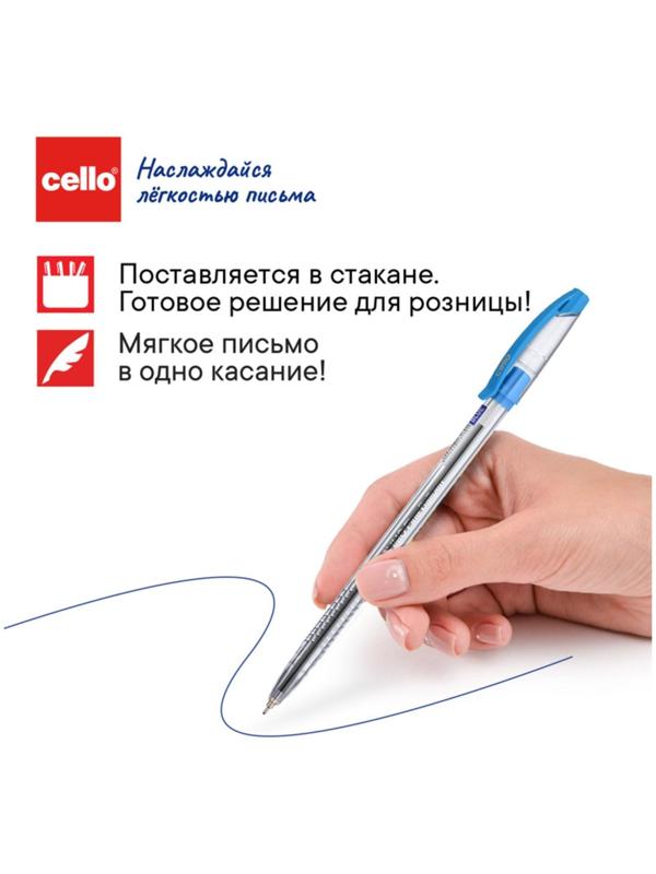 Ручка шариковая Cello Slimo Drum, узел 0.7 мм, стержень синий, пластиковый стакан, микс