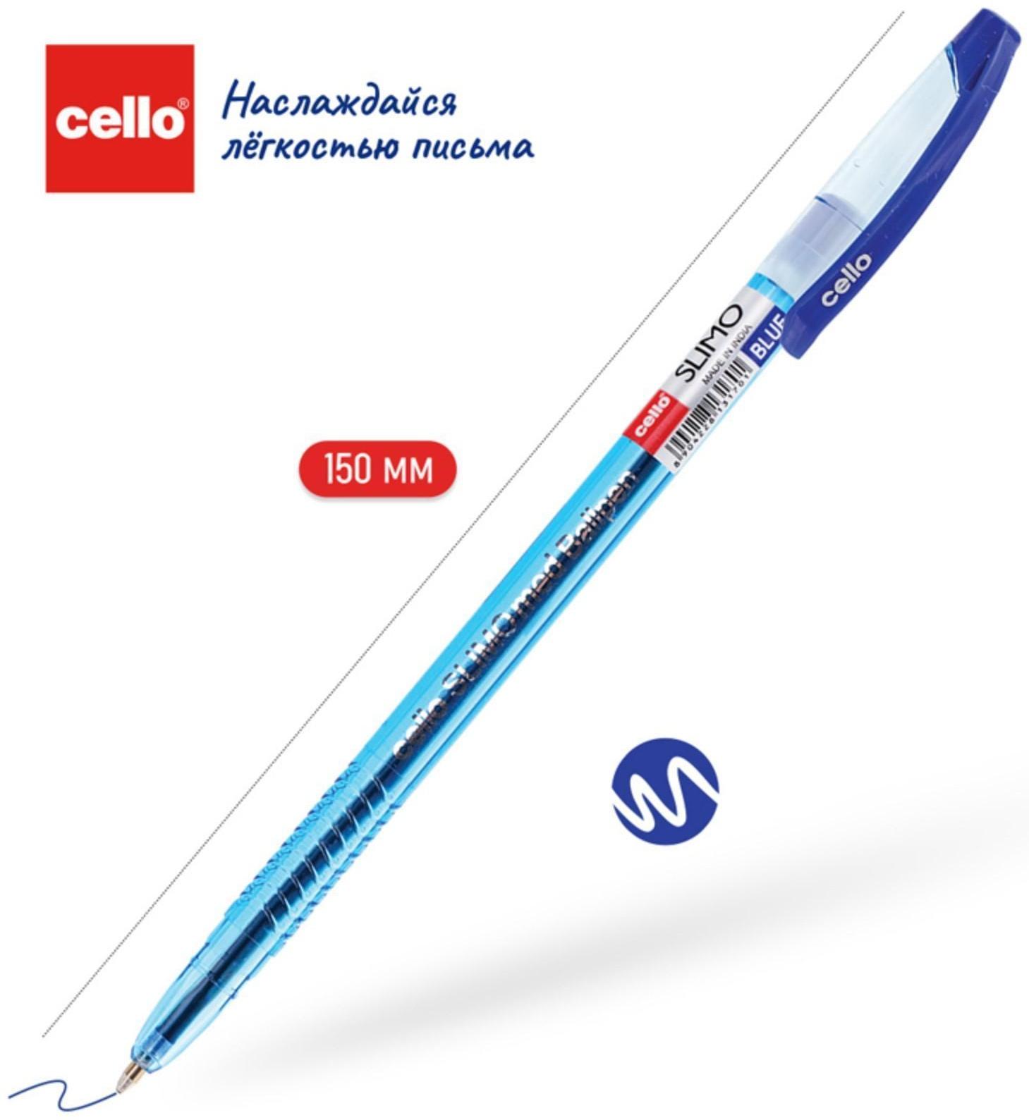 Ручка шариковая Cello Slimo, узел 1.0 мм, чернила синие, корпус синий