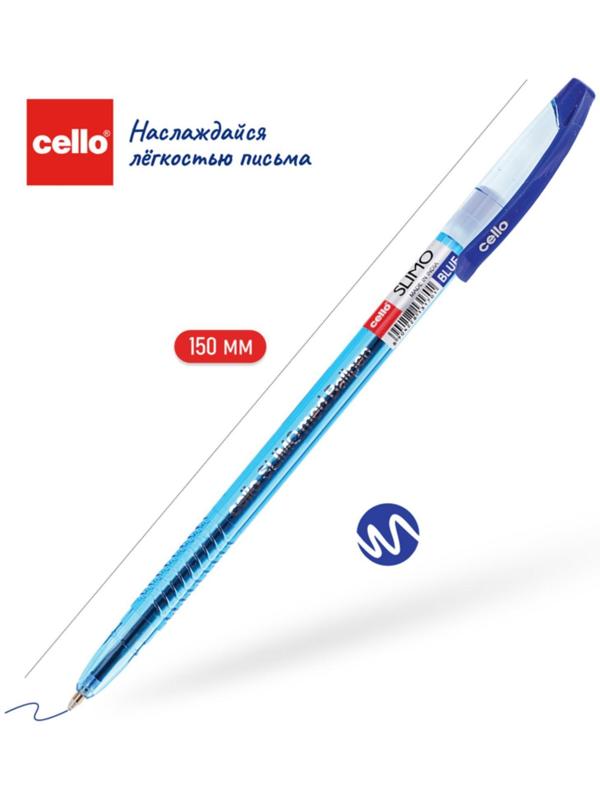 Ручка шариковая Cello Slimo, узел 1.0 мм, чернила синие, корпус синий